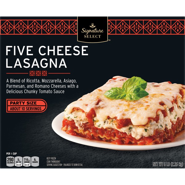 FIVE CHEESE LASAGNA, A BLEND OF RICOTTA, MOZZARELLA, ASIAGO, PARMESAN
