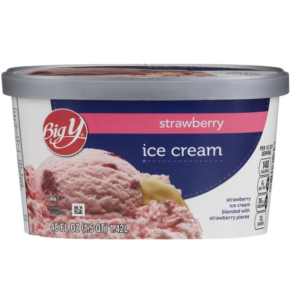 Big Y STRAWBERRY ICE CREAM BLENDED WITH STRAWBERRY PIECES 1Source