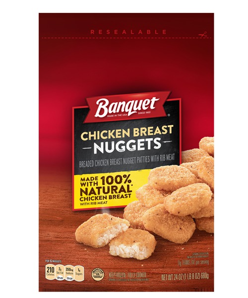 Banquet BREADED CHICKEN BREAST NUGGET PATTIES WITH RIB MEAT 1Source