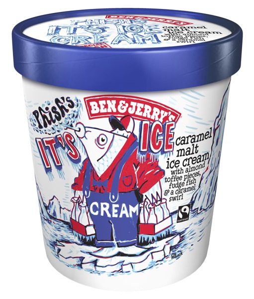 Caramel Malt Ice Cream With Almond Toffee Pieces, Fudge Fish & A