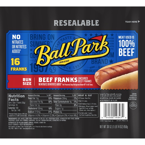 Ball Park® Beef Franks Bun Size Length 16 Count 1Source
