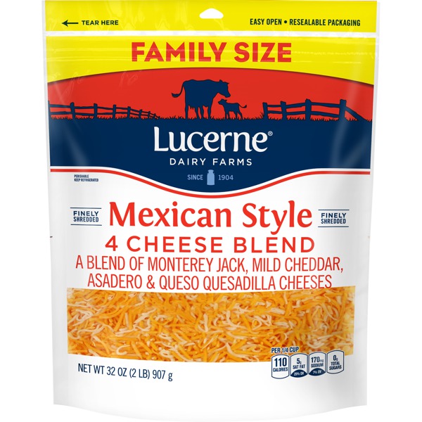 Lucerne Dairy Farms Mexican Style 4 Cheese Blend Of Monterey Jack Mild Cheddar Asadero & Queso