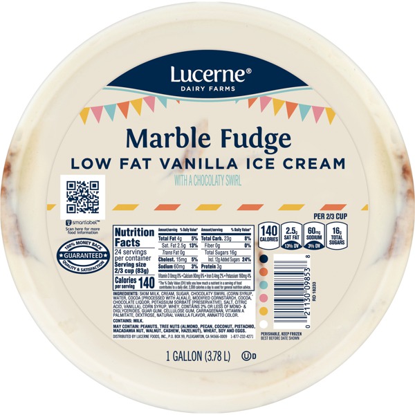 Lucerne Dairy Farms MARBLE FUDGE LOW FAT VANILLA ICE CREAM WITH A CHOCOLATY SWIRL 1Source