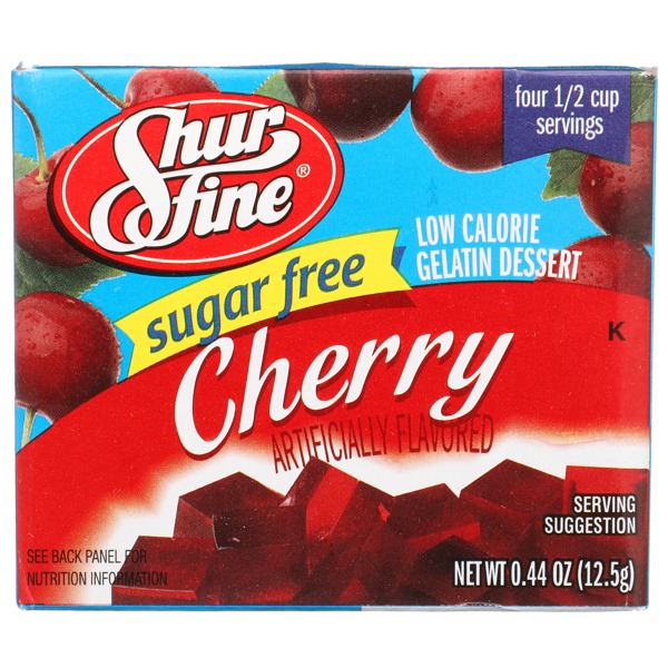 Shurfine CHERRY SUGAR FREE LOW CALORIE GELATIN DESSERT 1Source