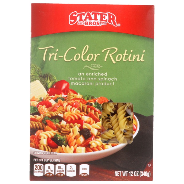 Stater Bros., TriColor Rotini (An Enriched Tomato And Spinach Macaroni