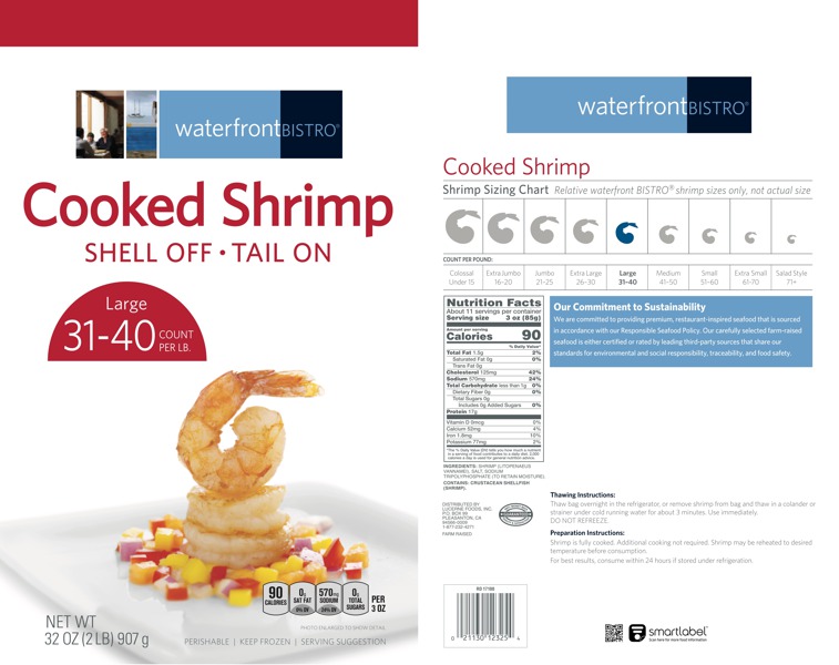 Waterfront Bistro Large Cooked Shrimp Shell Off Tail On 1Source