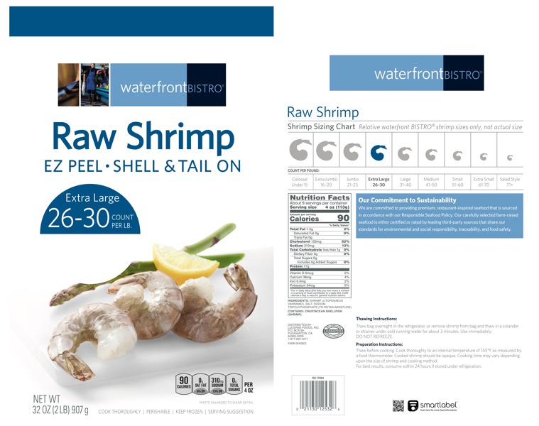 Waterfront Bistro Extra Large Raw Shrimp, EZ Peel, Shell & Tail On