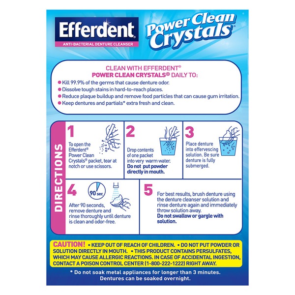 Efferdent Power Clean Crystals, AntiBacterial Denture Cleaner Icy Mint