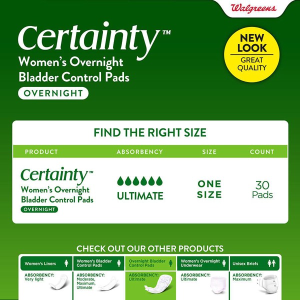 Walgreens Certainty Maximum Absorbency Incontinence Pads (39 Long