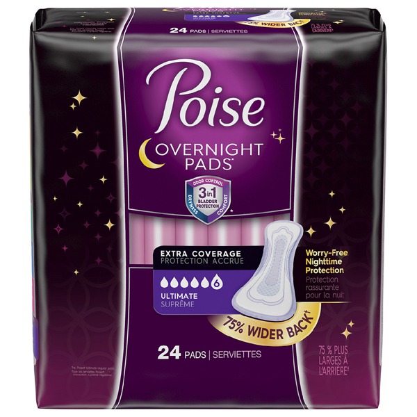Poise Overnight Incontinence Pads, Ultimate Absorbency, Extra Coverage
