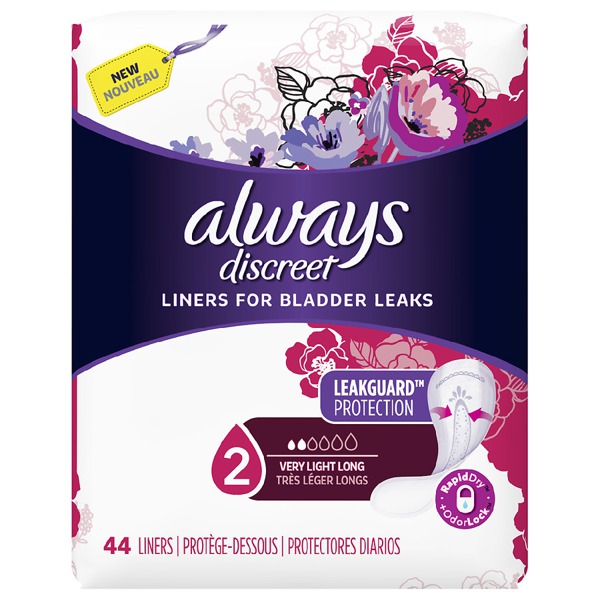 Always Discreet Incontinence Liners, Very Light Absorbency, Long Length