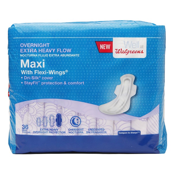 Walgreens Maxi Pads Extra Heavy Overnight With Wings Unscented 1Source