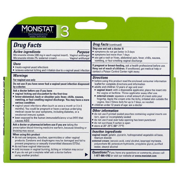 Monistat 3Day Yeast Infection Treatment Combination Pack 1Source