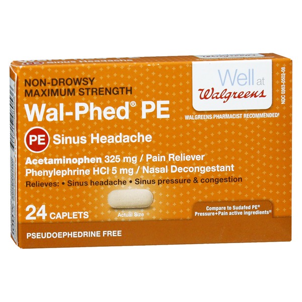 Walgreens WalPhed PE Sinus Headache Caplets 1Source