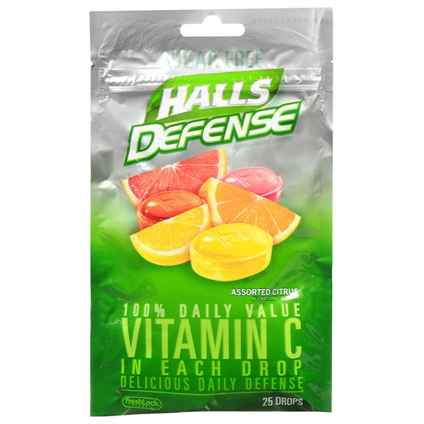Halls Defense Sugar Free Vitamin C Drops Assorted Citrus 1Source