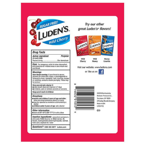 Luden'S Sugar Free Wild Cherry Throat Drops Wild Cherry 1Source