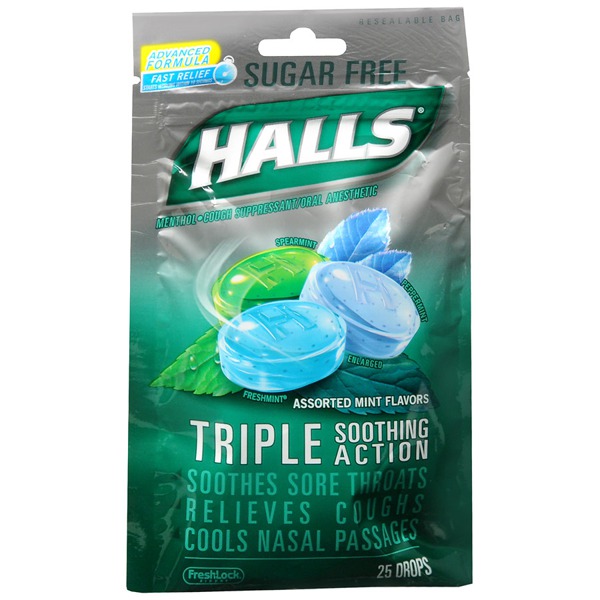 Halls Defense MenthoLyptus Cough Drops Sugar Free Assorted Mint 1Source