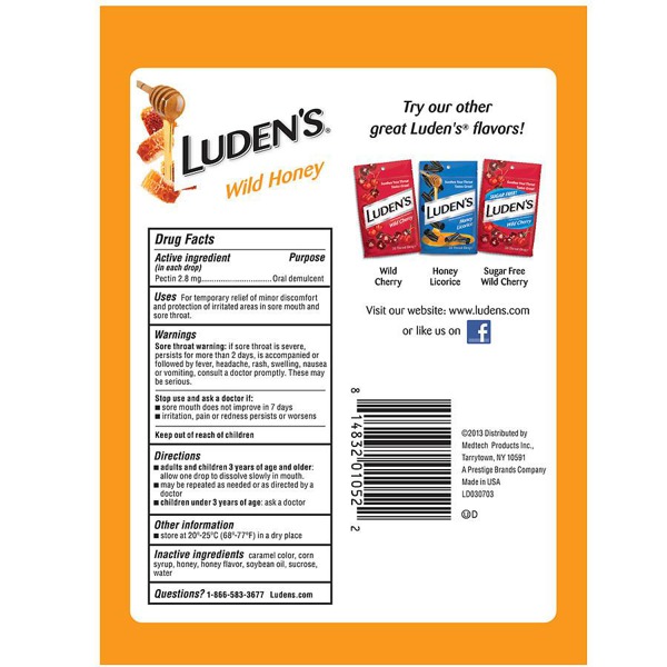 Luden'S Throat Drops Wild Honey 1Source