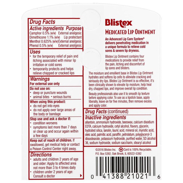 Blistex Medicated Lip Ointment For Severe Dry Lips And Relief From Cold