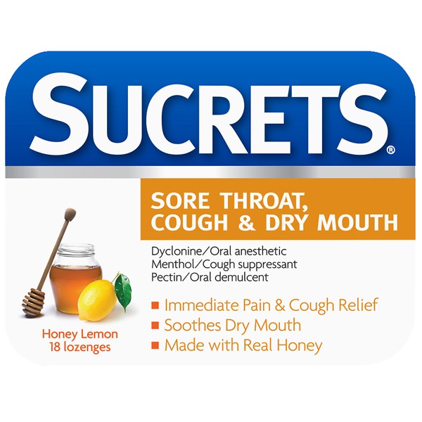 Sucrets Sore Throat, Cough & Dry Mouth Lozenges Honey Lemon 1Source