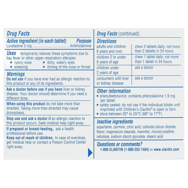 Claritin Children'S 24 Hour Allergy Relief Chewable Tablets Bubblegum
