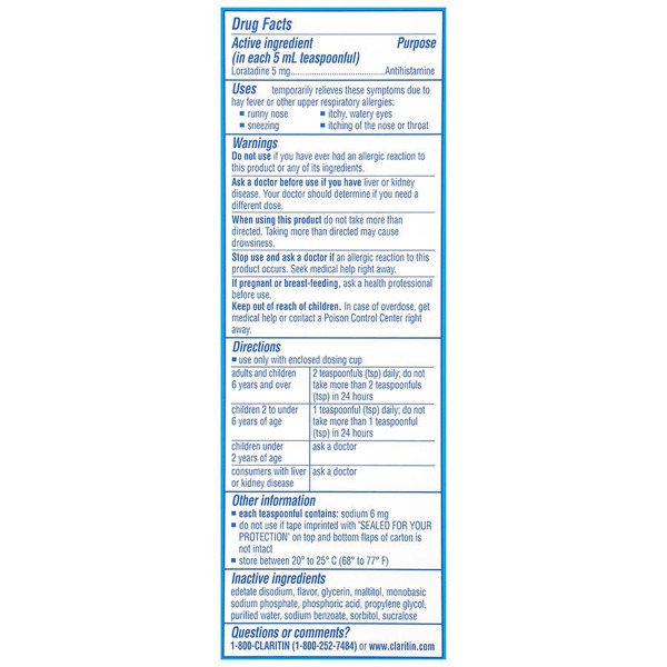 Claritin Children'S 24 Hour Allergy Relief DyeFree Syrup Grape 1Source