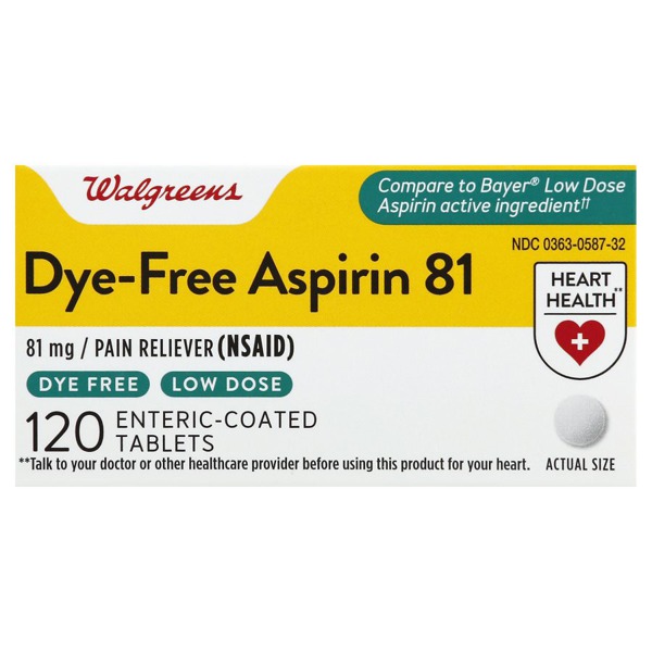 Walgreens DyeFree Aspirin Low Dose 81 Mg Enteric Coated Tablets 1Source