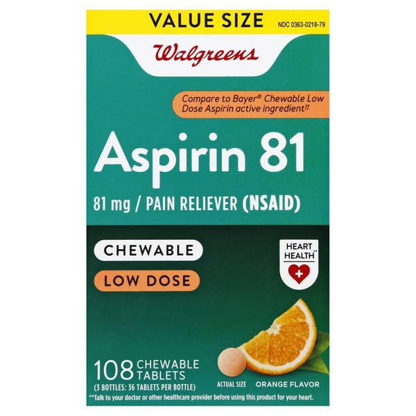 Walgreens Low Dose Aspirin 81 Mg Chewable Tablets Orange 1Source