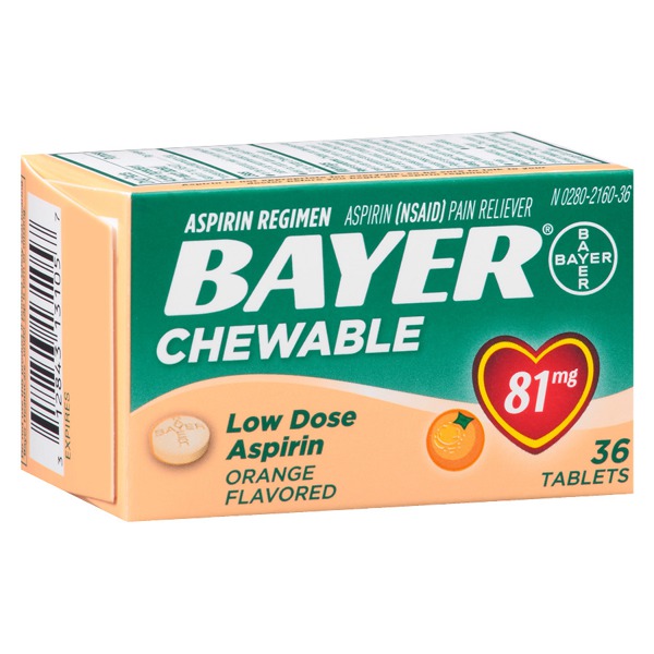 Bayer Low Dose Aspirin Pain Reliever 81 Mg, Chewable Tablets Orange 1Source