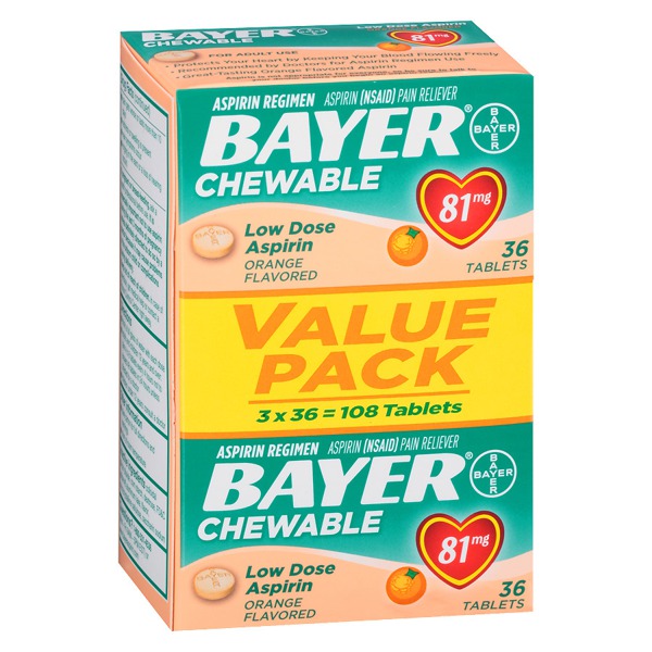 Bayer Low Dose Aspirin Pain Reliever, 81Mg, Chewable Tablets, Value