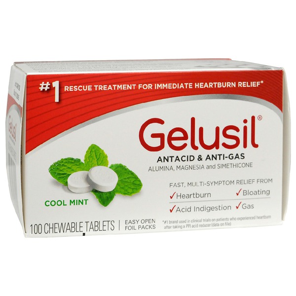 Gelusil AntiGas And Heartburn Relief Antacid Chewable Tablets Cool Mint 1Source