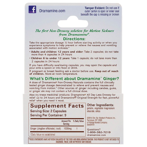 Dramamine NonDrowsy Naturals Motion Sickness Relief Capsules 1Source