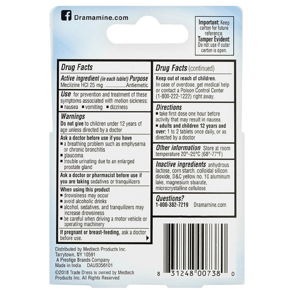 Dramamine N Long Lasting Formula Nausea Relief Tablets 1Source