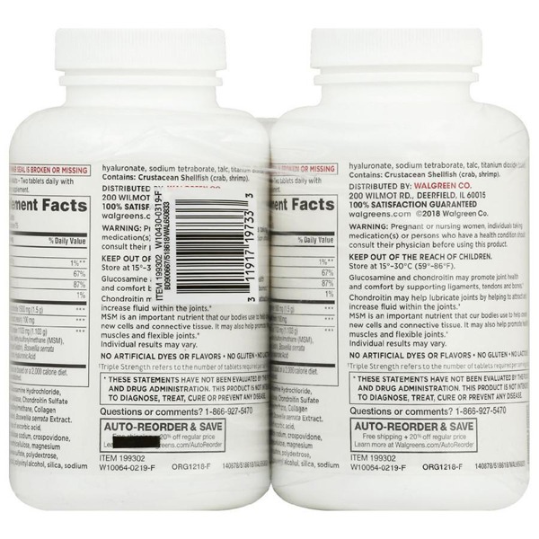 Walgreens Glucosamine Chondroitin Triple Strength + MSM 1Source