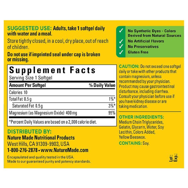 Nature Made Extra Strength Magnesium 400 Mg Softgels 1Source