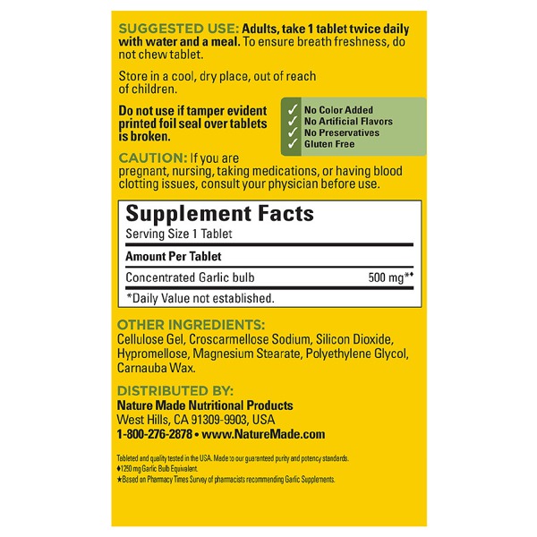 Nature Made Odor Control Garlic 1250 Mg Tablets 1Source