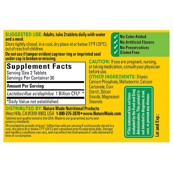 Nature Made Acidophilus Dietary Supplement Tablets 1Source