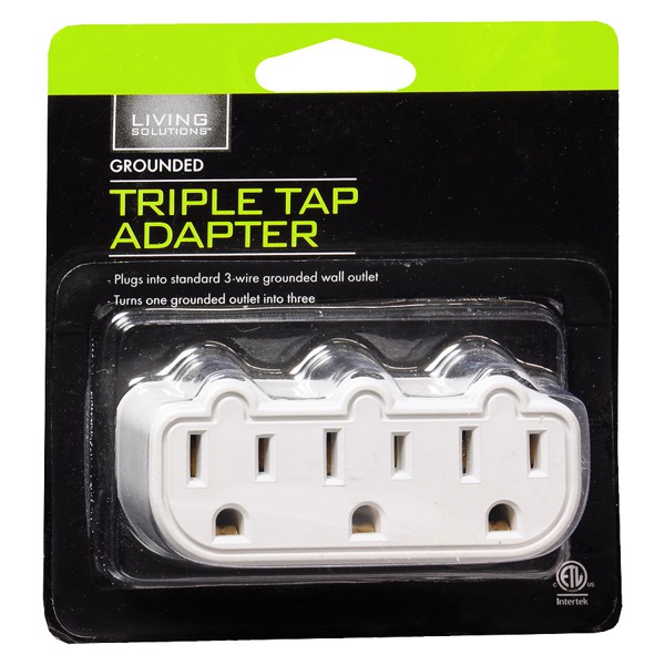 Living Solutions Grounded Triple Tap Adapter Assorted 1Source