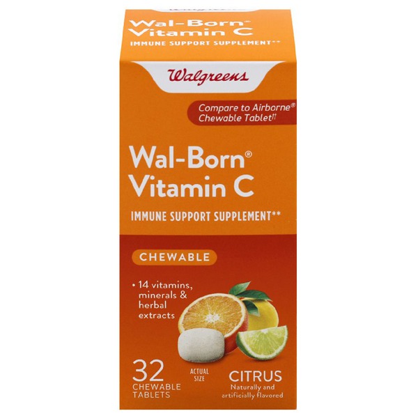 Walgreens WalBorn Vitamin C Chewable Tablets Citrus 1Source