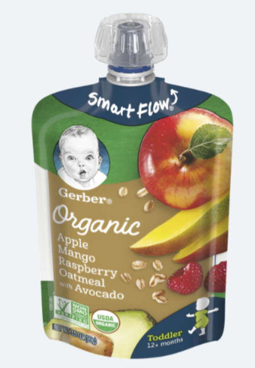 Gerber ORGANIC TODDLER POUCH Apple Mango Raspberry Avocado Oatmeal