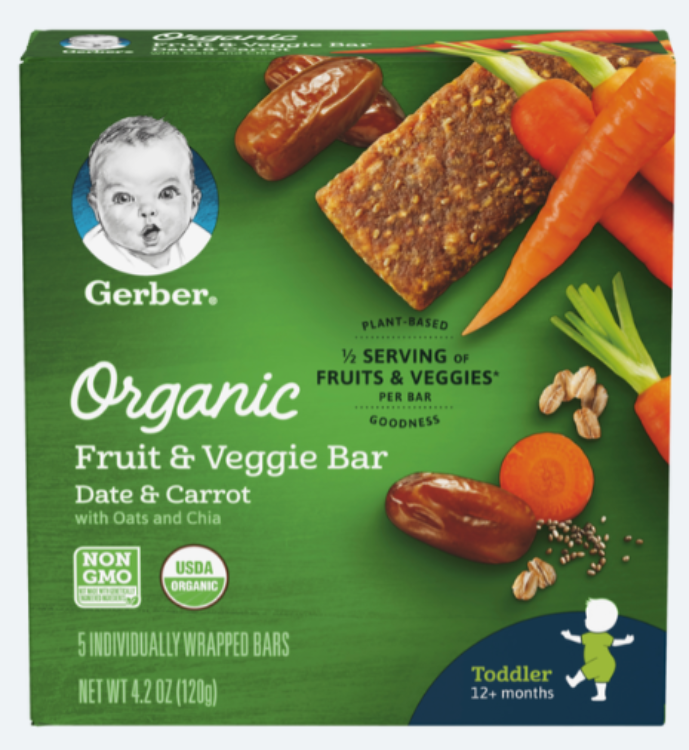Gerber DATE & CARROT Organic Fruit & Veggie Bars 1Source