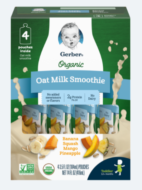 Gerber ORGANIC OAT MILK SMOOTHIE Banana Squash Mango Pineapple 1Source