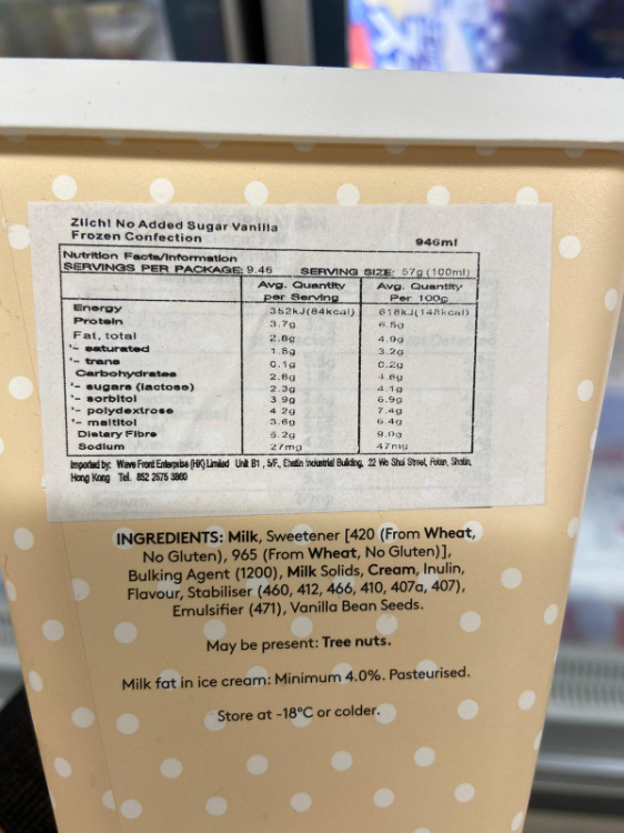 Zilch Reduced Fat Ice Cream Vanilla Bean 1Source