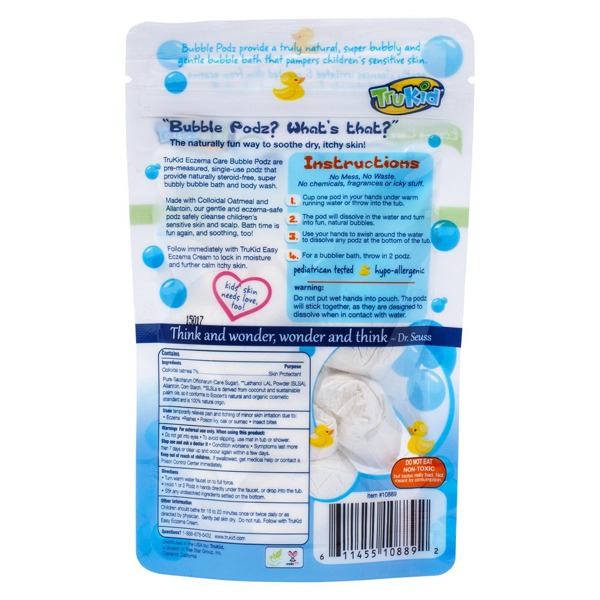 Trukid Eczema Bubble Podz, Natural Bubble Bath With Oatmeal, Aloe & Vit