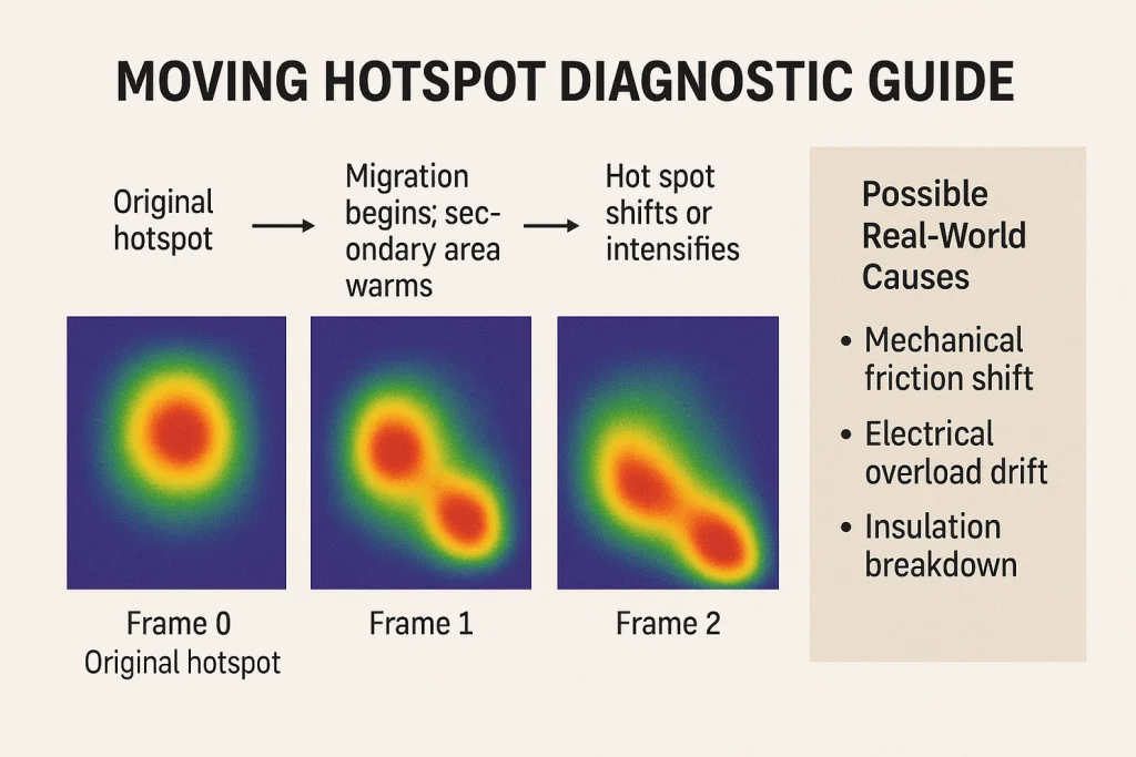 Spot Component Issues Using Thermal Imaging. Hotspot diagnostic guide displaying different signatures of the growing fatigue/stress in a bearing as the bearing reaches end-of-life