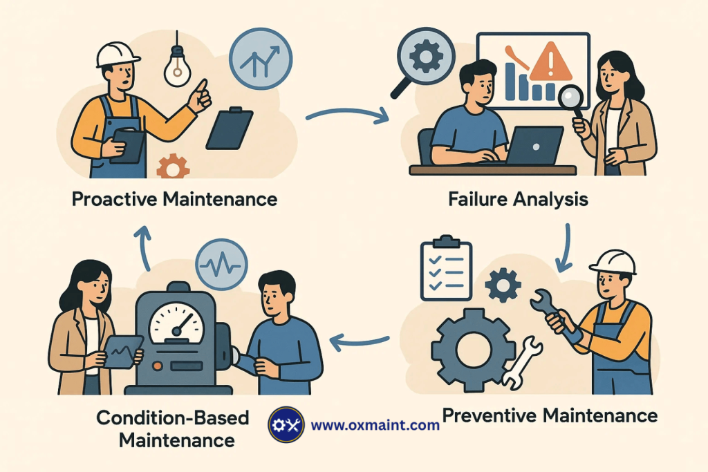 Reliability engineering process flow from proactive to preventive maintenance
