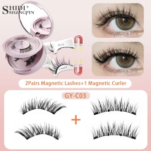 2Pairs 3D Magnetic False Eyelashes Natural Soft Magnet Eye Makeup Tool With Applicater Mirror Glue Free Easy To Wear