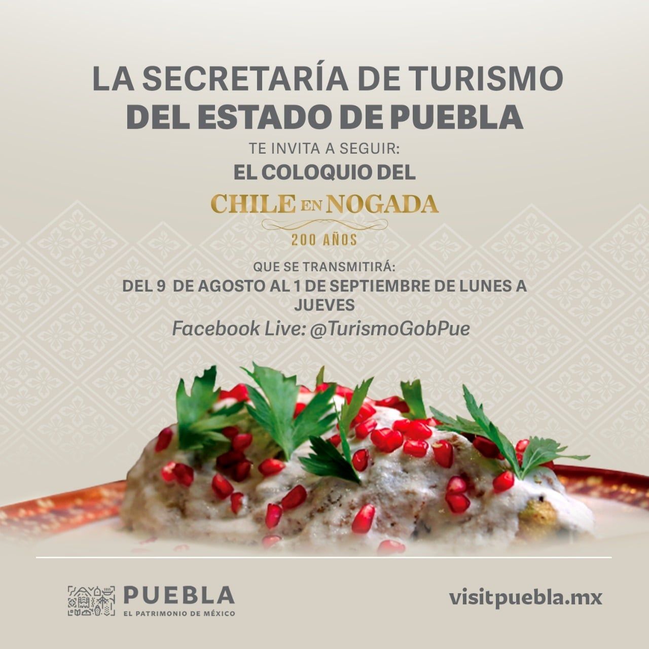 Organiza Turismo coloquio virtual del Chile en Nogada