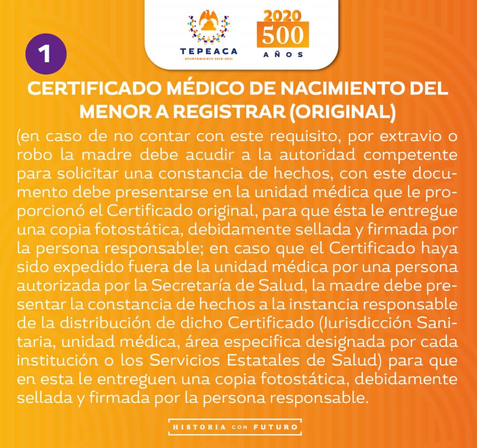 Invita  H. Ayuntamiento de Tepeaca  a obtener actas de Nacimiento, en la Jornada Estatal de registro de nacimiento.