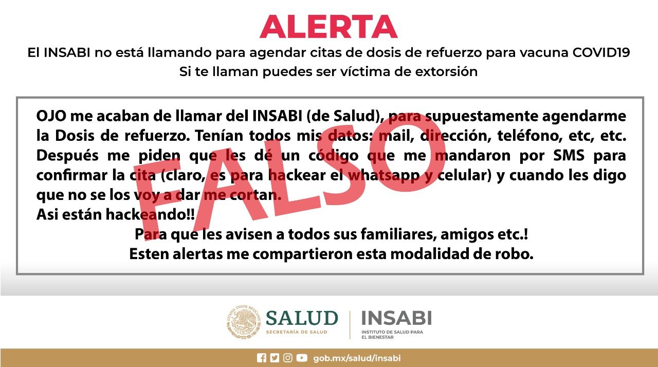INSABI alerta por llamadas de extorsión a su nombre.